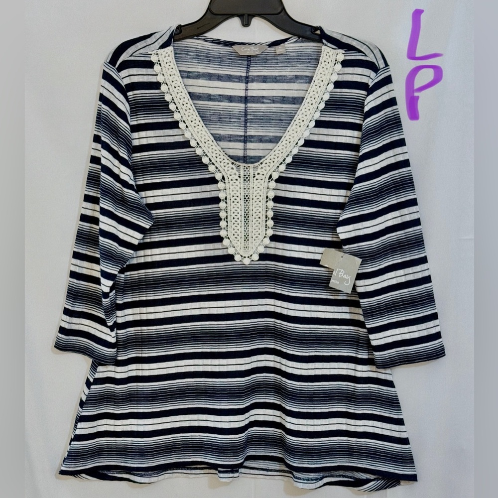 Coral Bay Striped Tunic with Crochet Detail